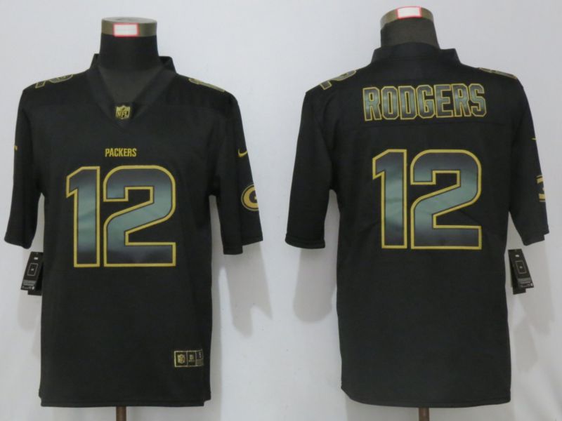 Men Green Bay Packers #12 Rodgers Black Gold Nike Stitched Vapor Untouchable Limited NFL Jersey